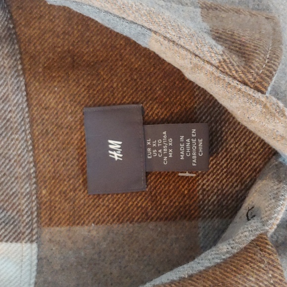 Men's Plaid Polyester Blend Button Shirt Brown, Tan, XL - Picture 8 of 15